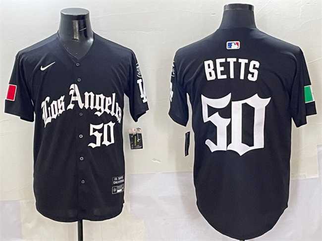 Men%27s Los Angeles Dodgers #50 Mookie Betts Black Mexico 2025 LA Gothic Style With Fernando Patch Vapor Premier Limited Stitched Jersey